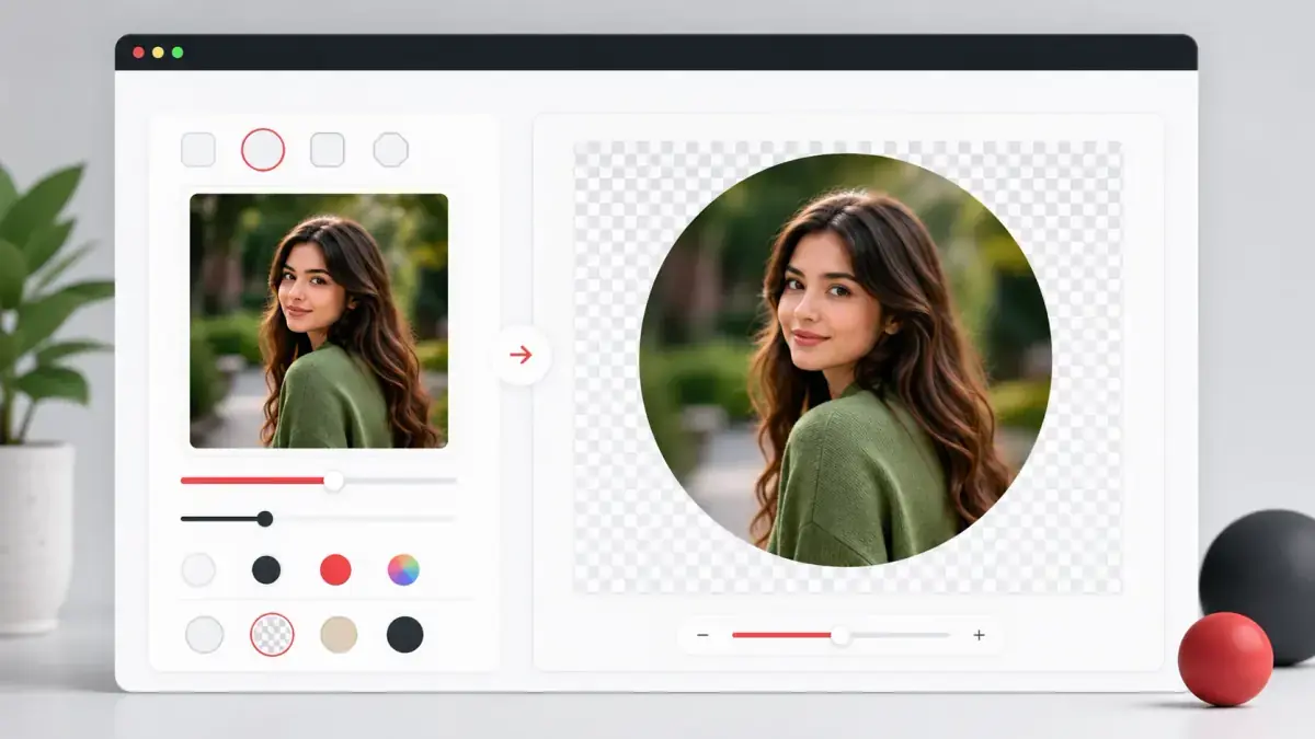 Circle crop image tool preview showing a square photo converted into a round avatar with transparent checkerboard corners